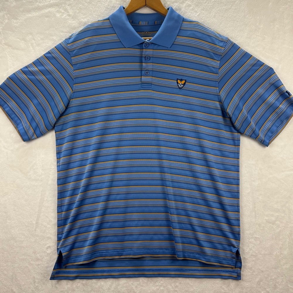 Under Armour Golf Polo Mens Large Blue Striped Performance Short Sleeve Shirt